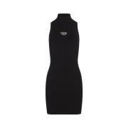 Zwarte hooggesloten korte jurk met Oval D-logo Diesel , Black , Dames