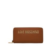 Bruine Portemonnee met Ritssluiting en Metalen Logo Love Moschino , Br...