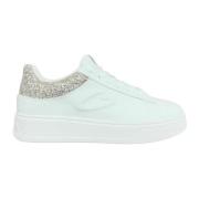 Witte leren sneakers met glitterinzet Alberto Guardiani , White , Dame...