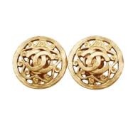 Pre-owned Metal earrings Chanel Vintage , Yellow , Dames