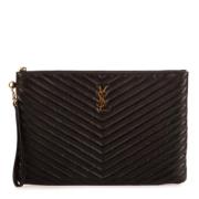 Pre-owned Leather wallets Yves Saint Laurent Vintage , Black , Dames