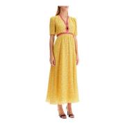 Ambra Sunrise Jacquard Zijden Midi Jurk Saloni , Yellow , Dames