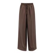 Zijden Wijde Broek met Elastische Taille Róhe , Brown , Dames