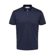 Navy Zip Polo Top voor Heren Selected Homme , Blue , Heren