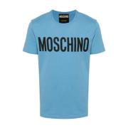 Blauw Logo Print Crew Neck T-shirt Moschino , Blue , Heren