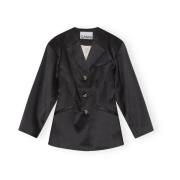 Dubbel Satijnen Getailleerd Blazer Ganni , Black , Dames