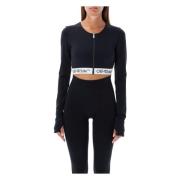 Stijlvol Logo Crop Top Zwart Off White , Black , Dames