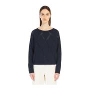 Blauwe Oversized Katoenen Trui met Ruitpatroon Max Mara Weekend , Blue...