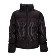 Zwarte gewatteerde jas met capuchon Octopus , Black , Heren