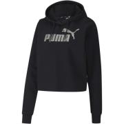 Metallic Cropped Hoody met Rubberen Logo Puma , Black , Dames