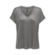 V-hals Top in Donkergrijs Melange/Gun Metallic Only , Gray , Dames