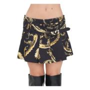 Zwarte Geplooide Rok met Barok Gespen Versace Jeans Couture , Black , ...