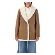 Ecru Shearling Jas Buitenkleding A.p.c. , Beige , Dames