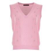 Mouwloze trui met strass en kabelbreisel Kocca , Pink , Dames