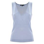 Glanzende V-Hals Gebreide Vest Top Kocca , Blue , Dames