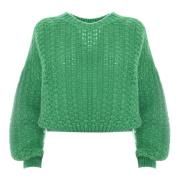 Mohair Wol Cropped Jumper met Openwerk Kocca , Green , Dames