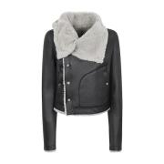 Zwarte Lamsvacht Korte Jas met Knoopdecoratie Rick Owens , Black , Dam...