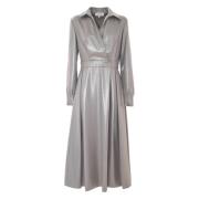 Flared Pleated Dress in Shiny Fabric Kocca , Gray , Dames