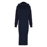 Geribbelde Gebreide Hoodiejurk Kocca , Blue , Dames