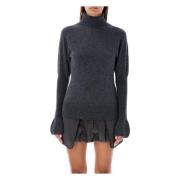 Grijze Pofmouwen Coltrui Sweater LOW Classic , Gray , Dames