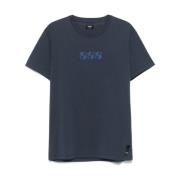 Labyrint Geborduurd T-Shirt Marineblauw Fendi , Blue , Heren