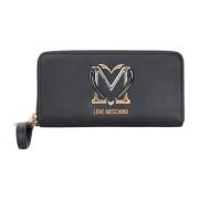 Zwarte portemonnee met metalen logo Love Moschino , Black , Dames