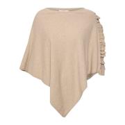 Oversized Poncho met Ruffle Detail Cream , Beige , Dames