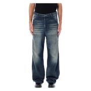 Versleten Wide-Leg Blauwe Jeans Diesel , Blue , Heren