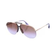 Metalen Frame Bruin-Goud Rechthoekige Zonnebril Victoria Beckham , Yel...