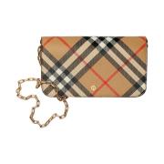 Beige Portemonnee met Kettingband en Zakken Burberry , Beige , Dames