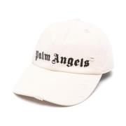 Versleten katoenen hoeden met logoprint Palm Angels , White , Heren