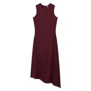 Satin Midi Jurk met Asymmetrische Zoom Aeron , Red , Dames