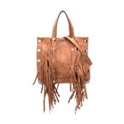 Bruine leren schoudertas met franje Moschino , Brown , Dames