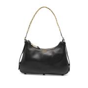 Zwarte leren schoudertas met logo Moschino , Black , Dames