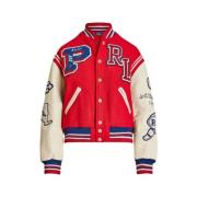 Varsity Teddy Jack met Leren Mouwen Polo Ralph Lauren , Red , Dames