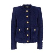 Tweedjasje zonder kraag, 2 zakken Balmain , Blue , Dames