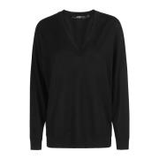 V-hals top in trendy stijl Seventy , Black , Dames