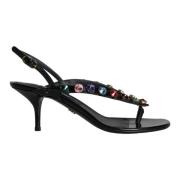 Zwarte leren kristallen slingback sandalen schoenen Dolce & Gabbana , ...