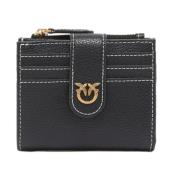 Zwarte leren kaarthouderportemonnee Pinko , Black , Dames