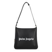 Grote leren schoudertas met rits Palm Angels , Black , Dames