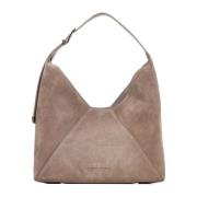 Grijze suède hobo tas met Monile-details Brunello Cucinelli , Beige , ...