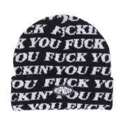 Zwarte Gebreide Beanie Muts met Borduursel Ripndip , Black , Heren