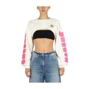 Cropped Sweatshirt met Zijlogo Barrow , White , Dames