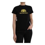 Zwart Logo Print Katoenen T-shirt Balenciaga , Black , Dames