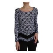 Blauwe Bloemen Kant Lange Mouw Top Just Cavalli , Multicolor , Dames