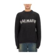 Retro Logo Mohair Pullover Balmain , Black , Heren