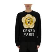 Logo Wol Katoen Jersey Regular Fit Kenzo , Black , Heren