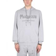 Graffiti Logo Print Hoodie Alexander McQueen , Gray , Heren