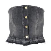 Denim Top met Tint Edge Ganni , Black , Dames