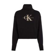 Gedrukte Turtleneck Trui Calvin Klein Jeans , Black , Dames